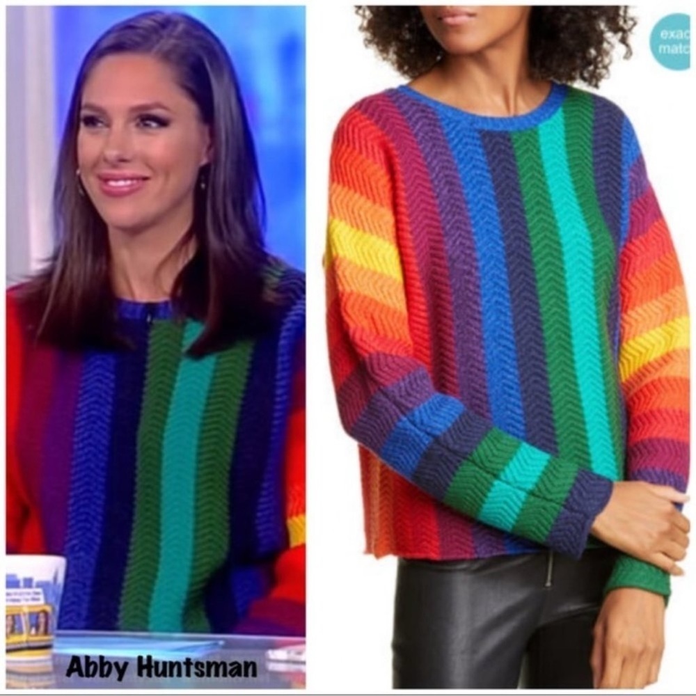 Alice + Olivia Rainbow Striped Knit Crewneck Sweater